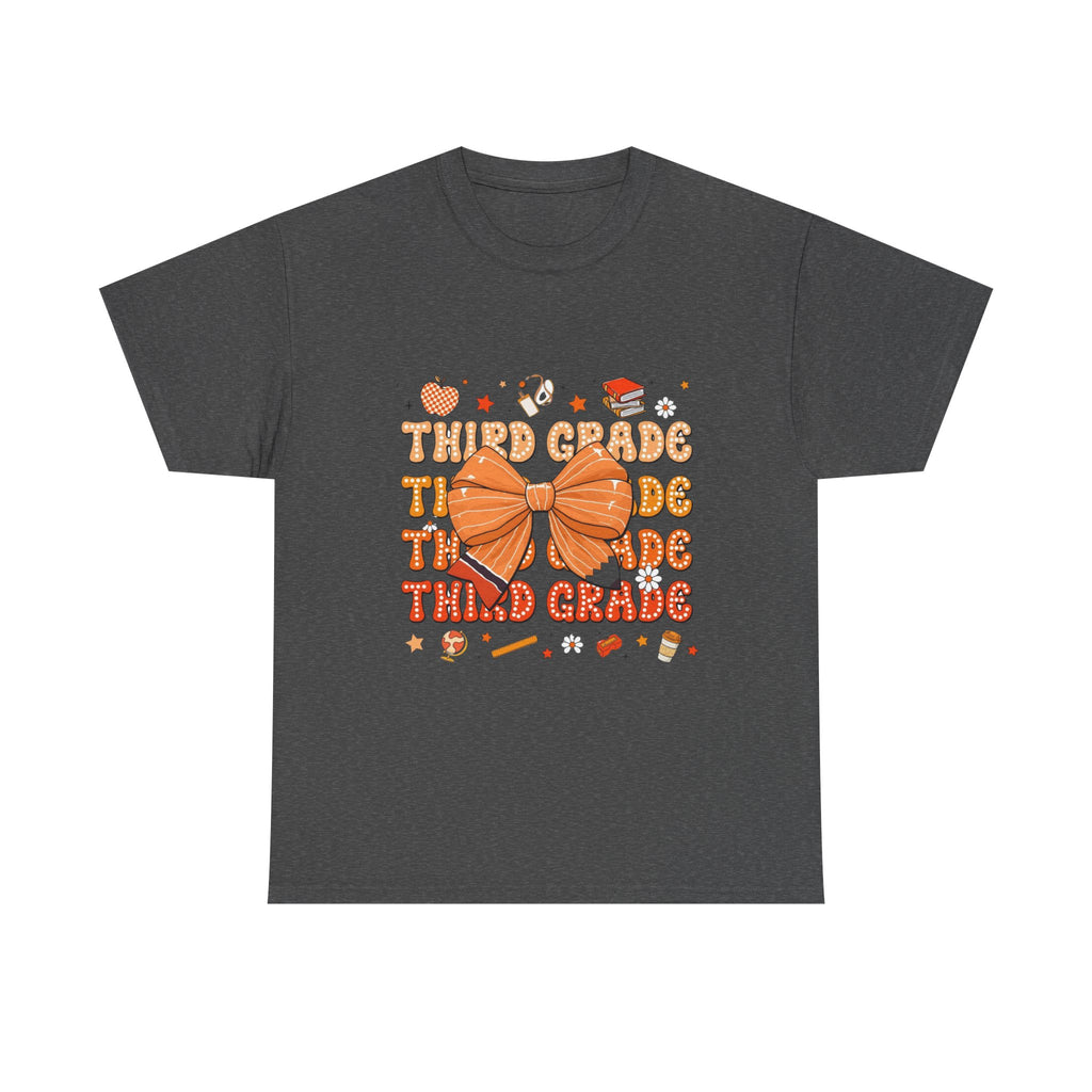 Third Grade Teacher Bow T‑Shirt — Cute Orange Back-to-School Tee
