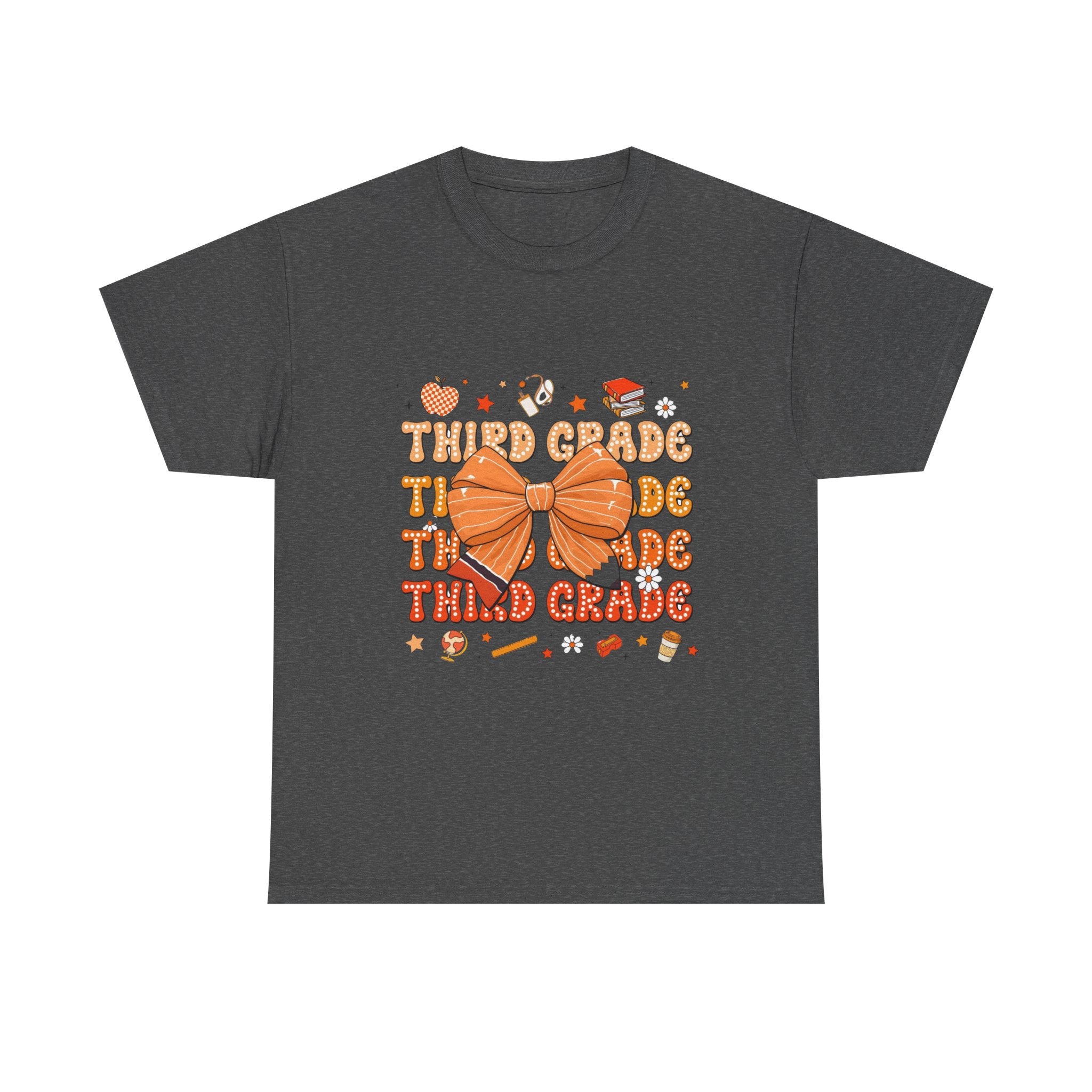 Third Grade Teacher Bow T‑Shirt — Cute Orange Back-to-School Tee