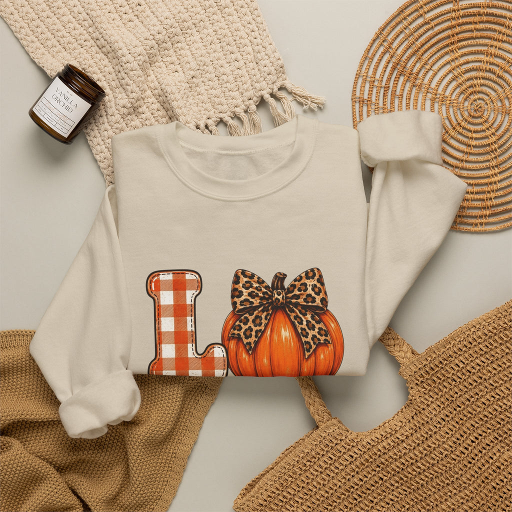 Pumpkin Love Crewneck Sweatshirt — Leopard & Plaid Fall Pullover