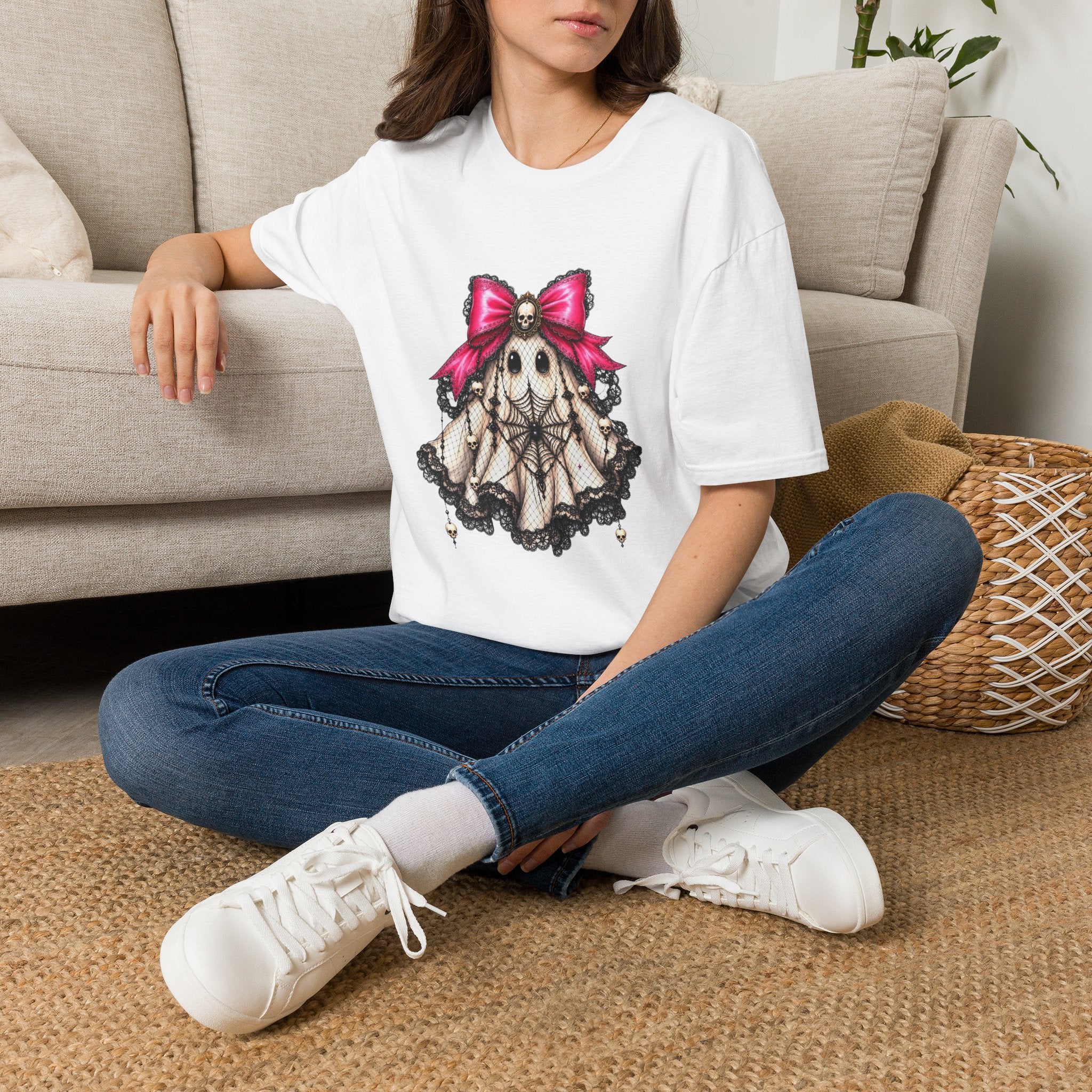 Skull Lace Bow T-Shirt — Gothic Cute Skeleton Graphic Tee