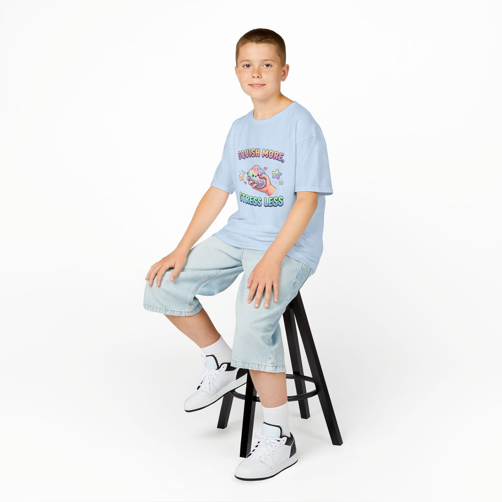 Kids Tee — "Squish More, Stress Less" Cute Rainbow Squishy Stress-Relief Shirt