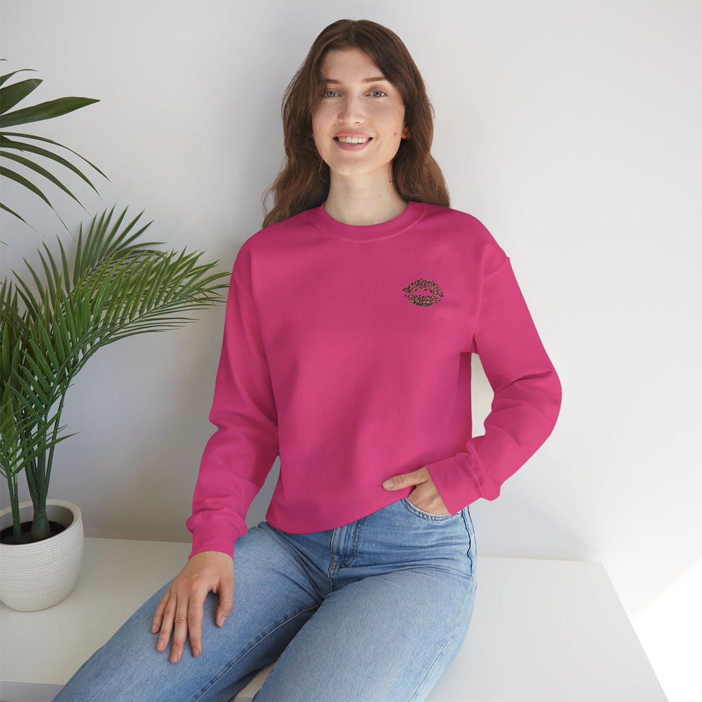 Kiss Graphic Sweatshirt — "I Have a Heart But This Mouth" Lip Print Crewneck