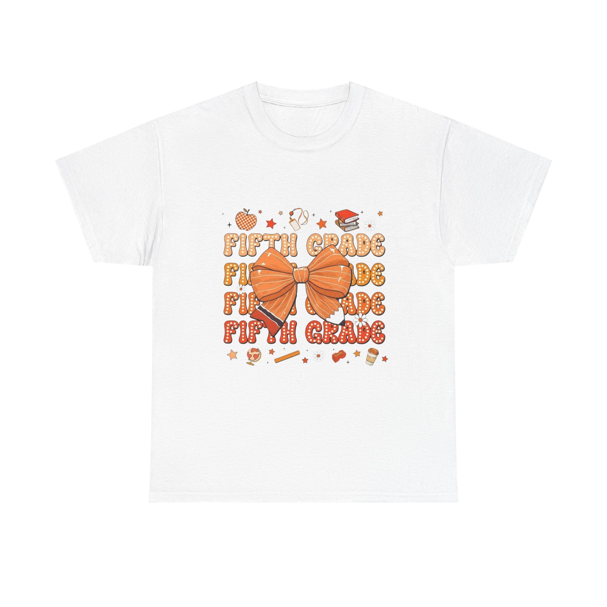 Fifth Grade Bow T-Shirt — Cute Orange School Graduation Tee for Kids