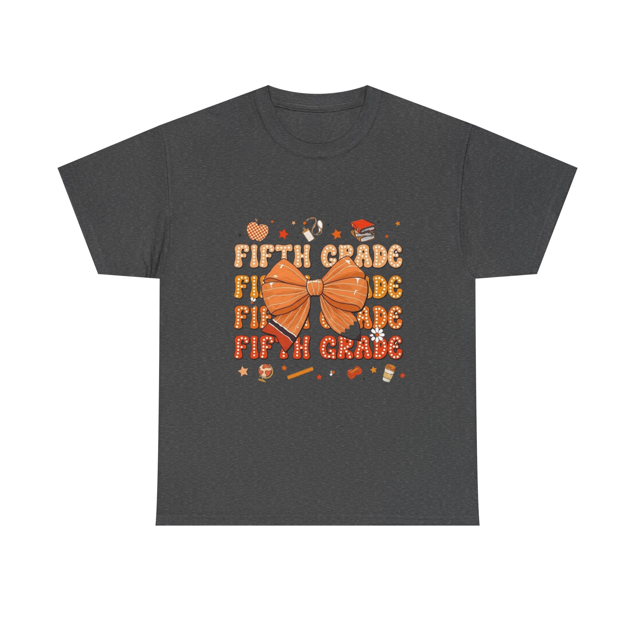 Fifth Grade Bow T-Shirt — Cute Orange School Graduation Tee for Kids