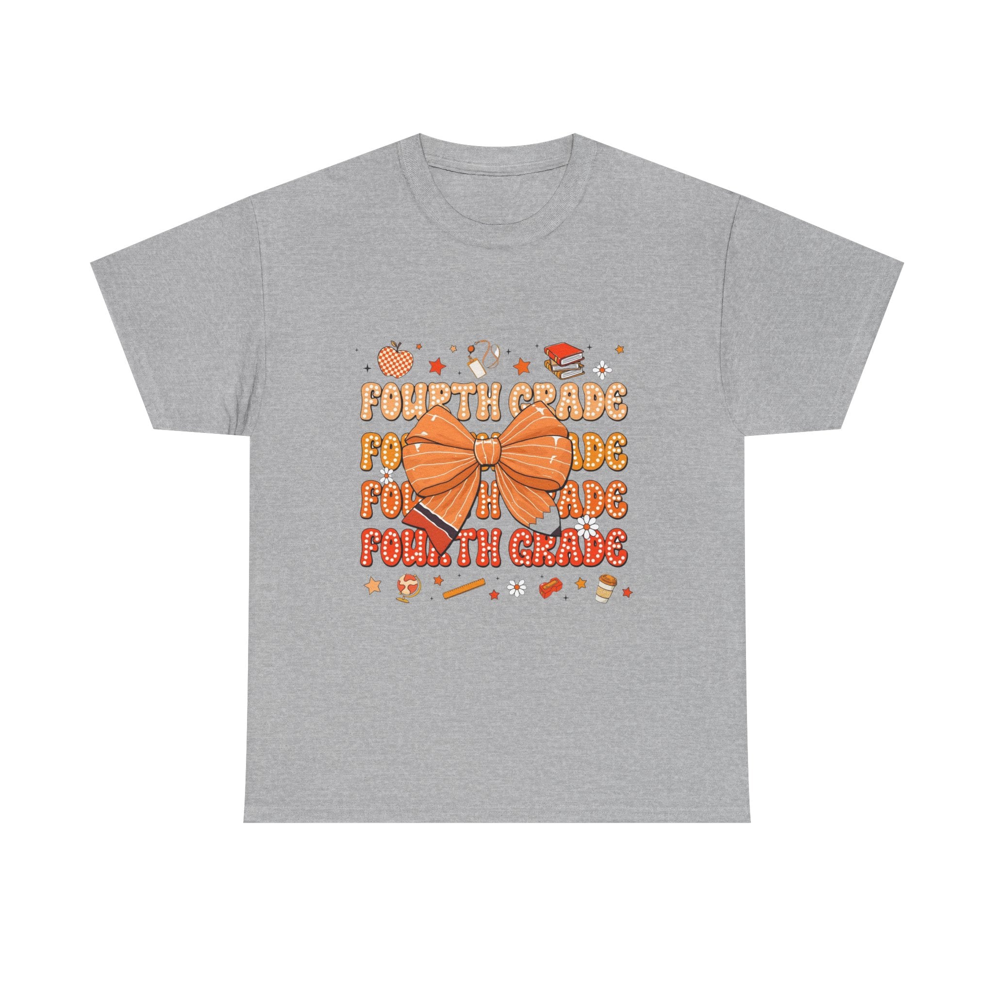 Fourth Grade Bow T-Shirt — Cute Orange School Teacher/Student Tee