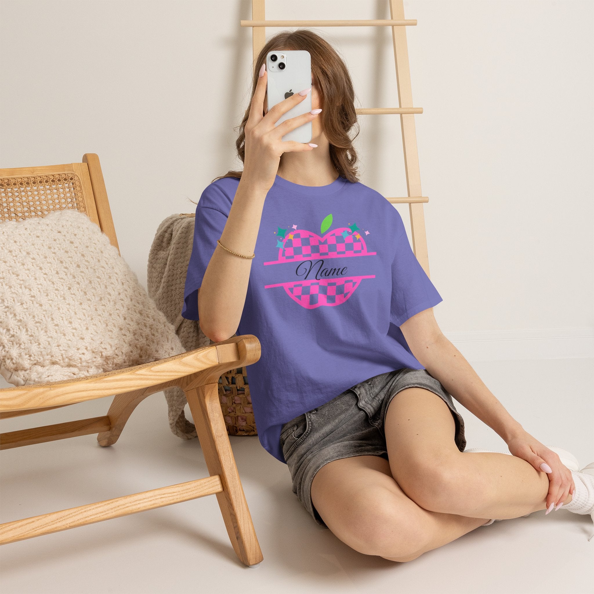 Customizable Checkerboard Apple Tee — Personalized Kids' Back-to-School Shirt