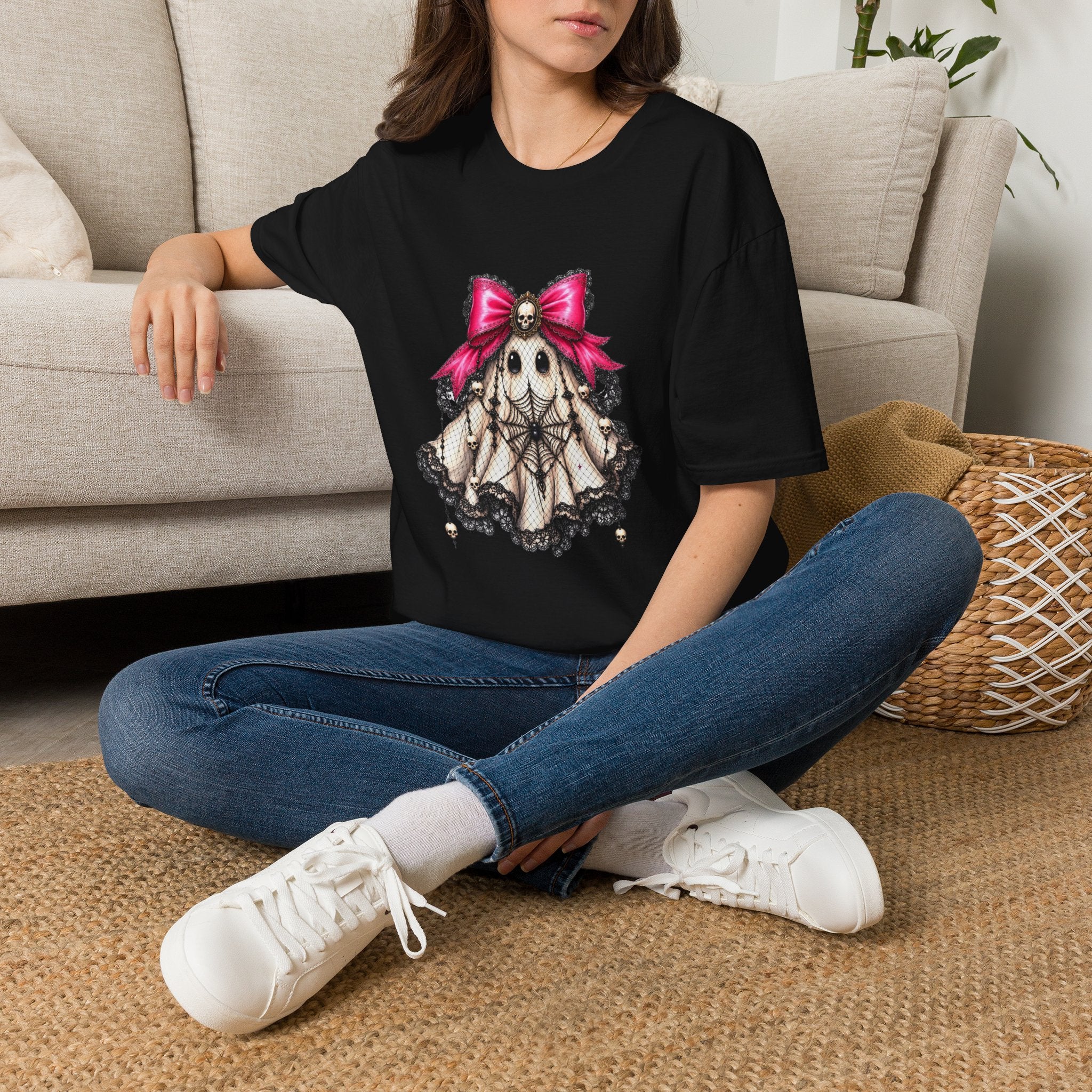 Skull Lace Bow T-Shirt — Gothic Cute Skeleton Graphic Tee