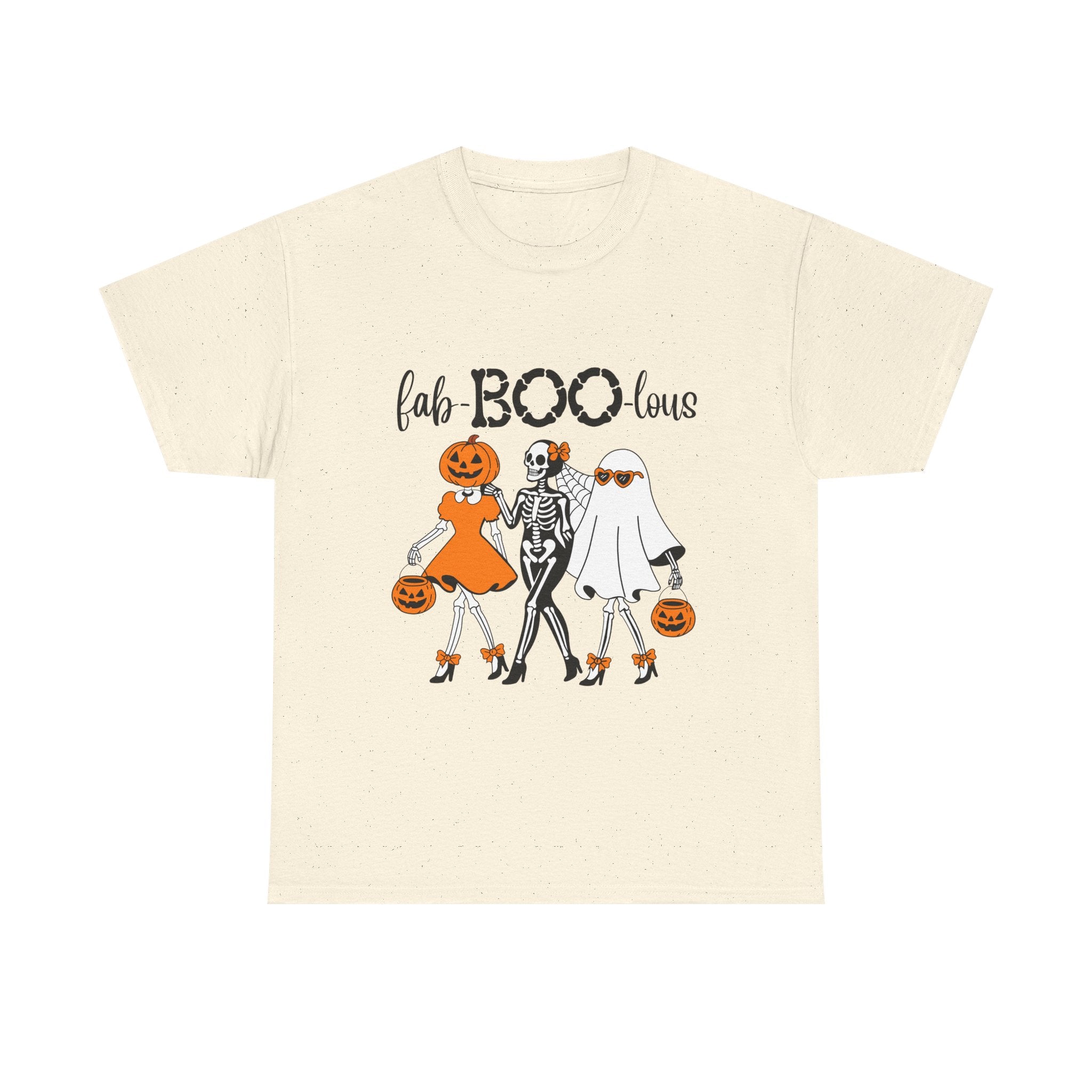 Fab-BOO-lous Halloween Tee — Cute Skeleton, Pumpkin & Ghost Trio Shirt