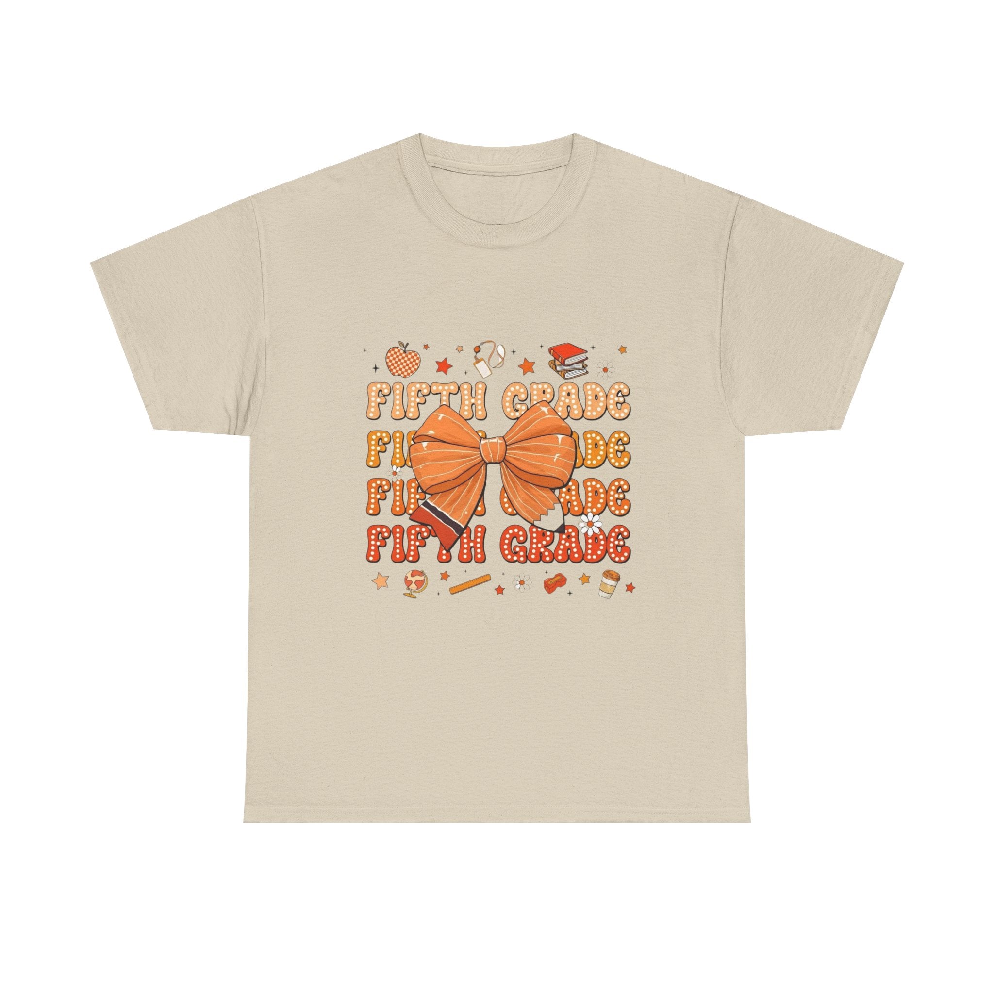 Fifth Grade Bow T-Shirt — Cute Orange School Graduation Tee for Kids
