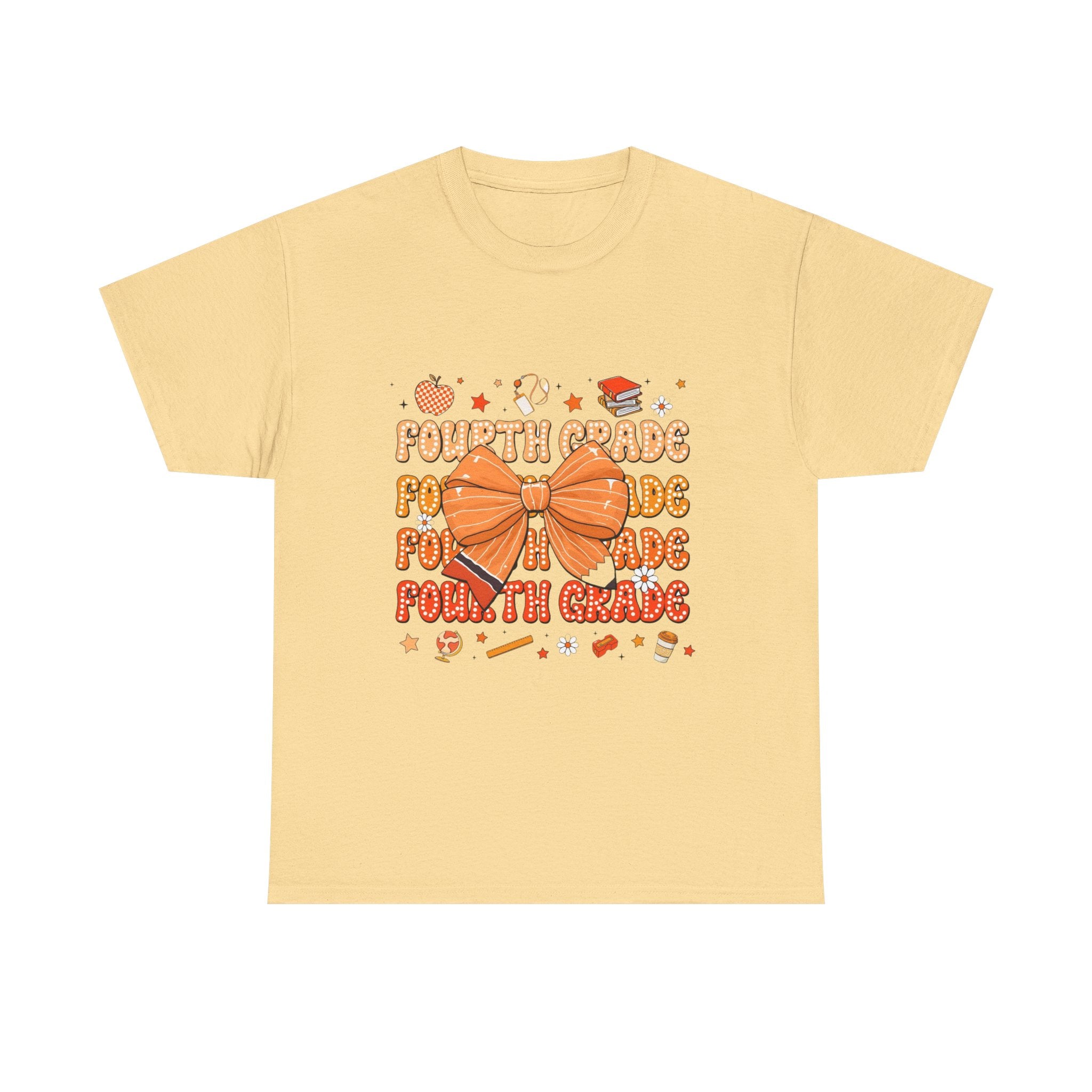Fourth Grade Bow T-Shirt — Cute Orange School Teacher/Student Tee