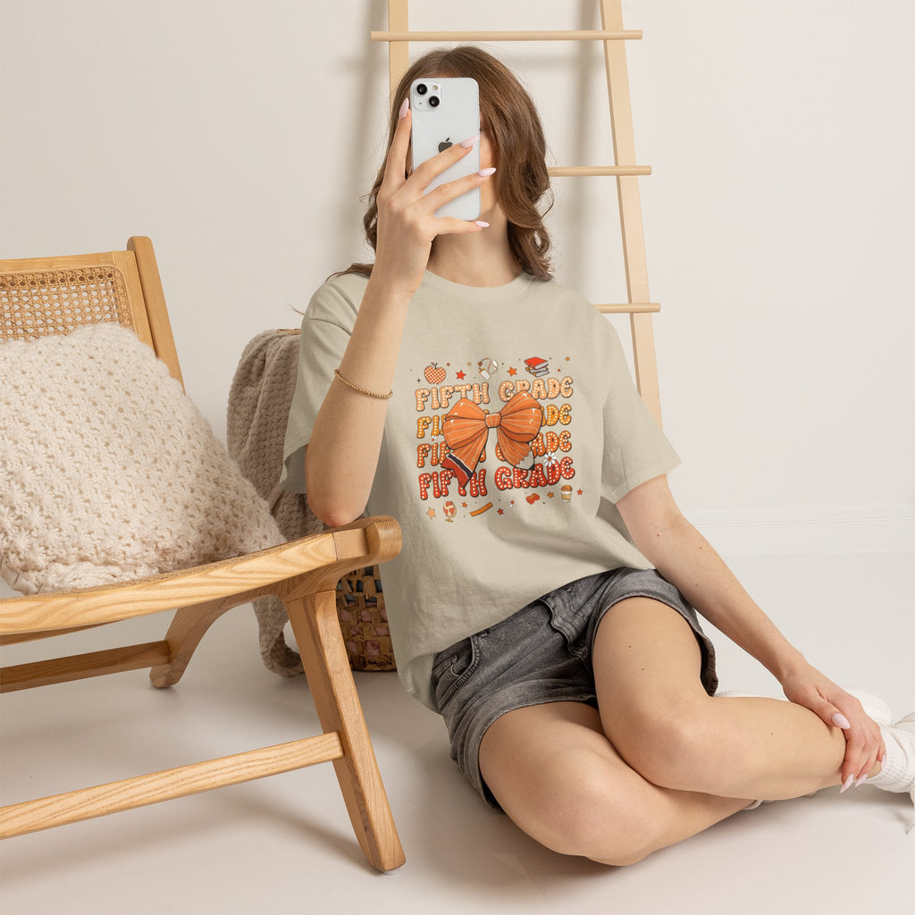 Fifth Grade Bow T-Shirt — Cute Orange School Graduation Tee for Kids