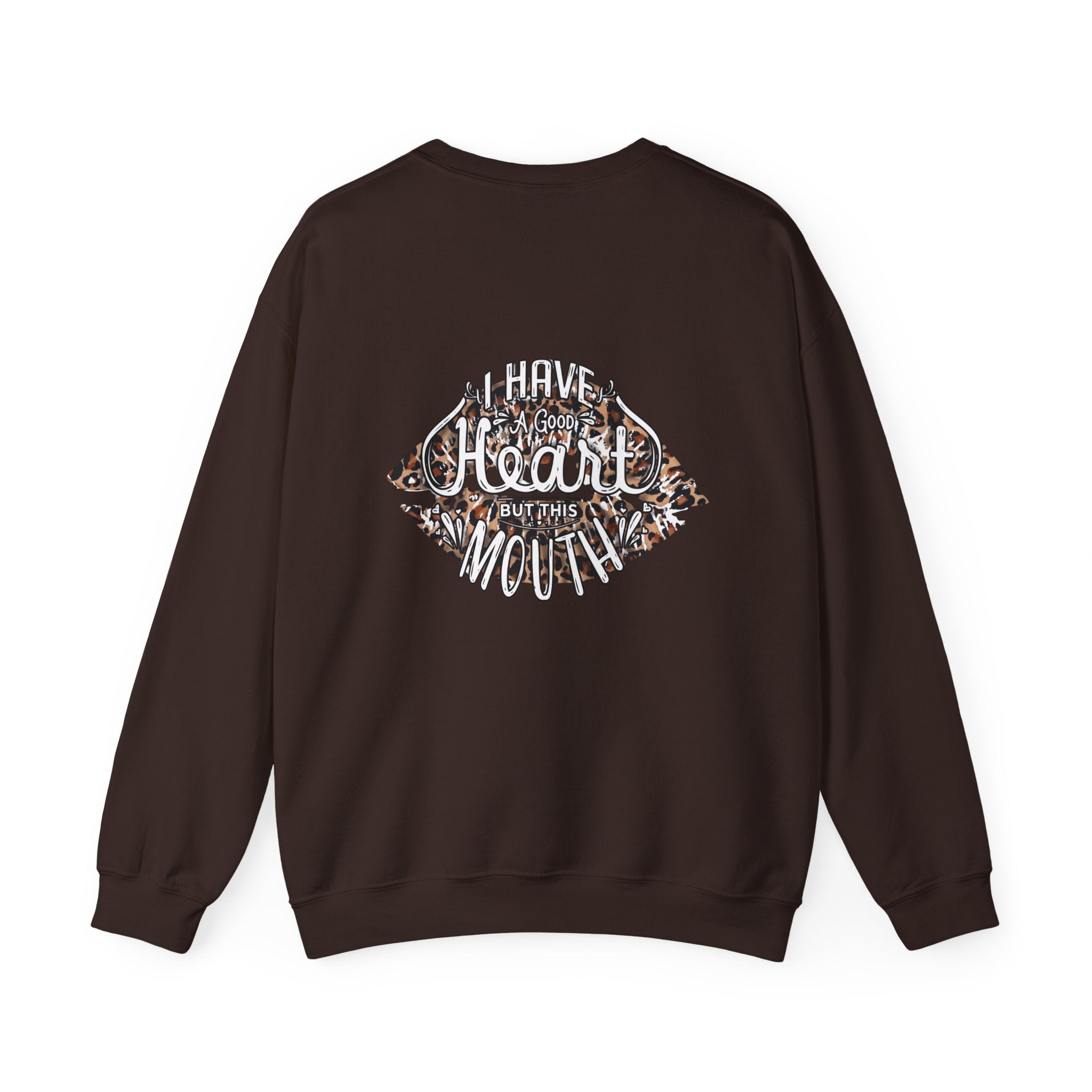 Kiss Graphic Sweatshirt — "I Have a Heart But This Mouth" Lip Print Crewneck