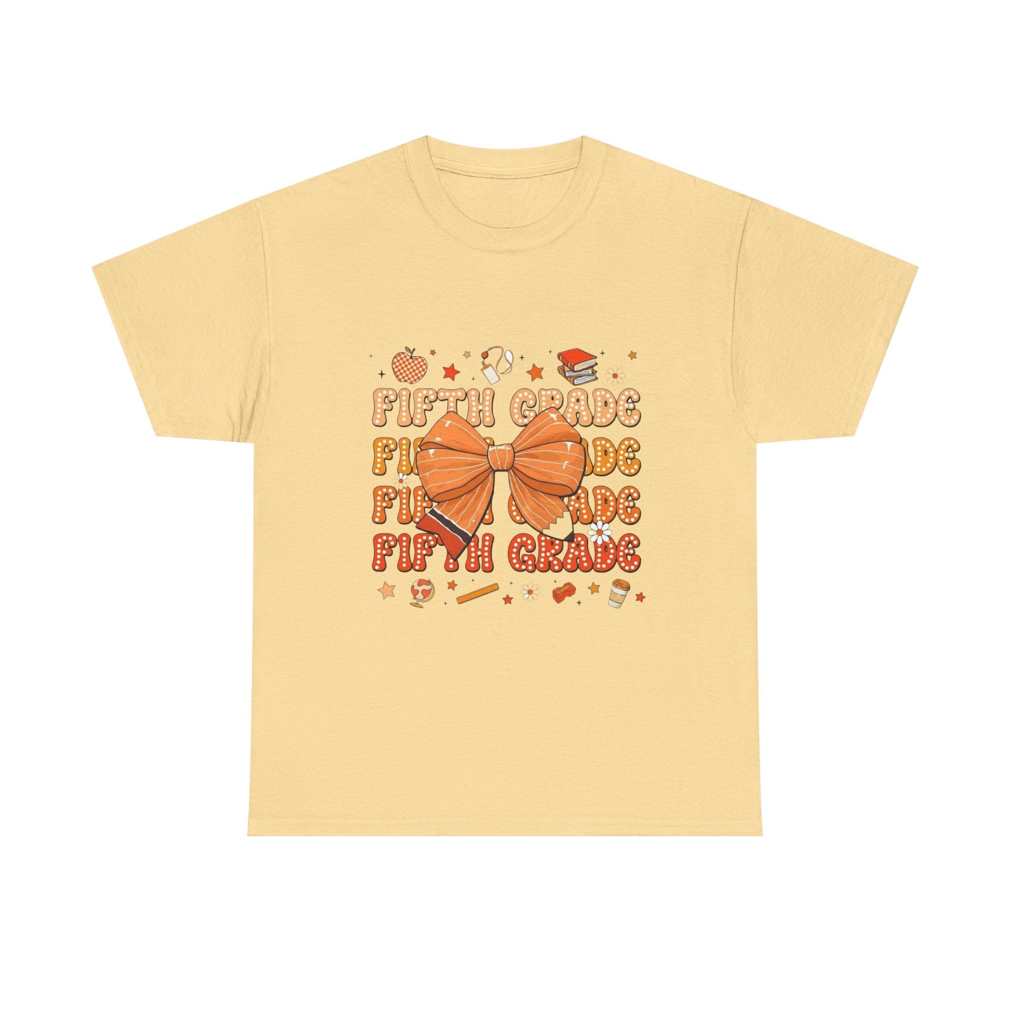 Fifth Grade Bow T-Shirt — Cute Orange School Graduation Tee for Kids
