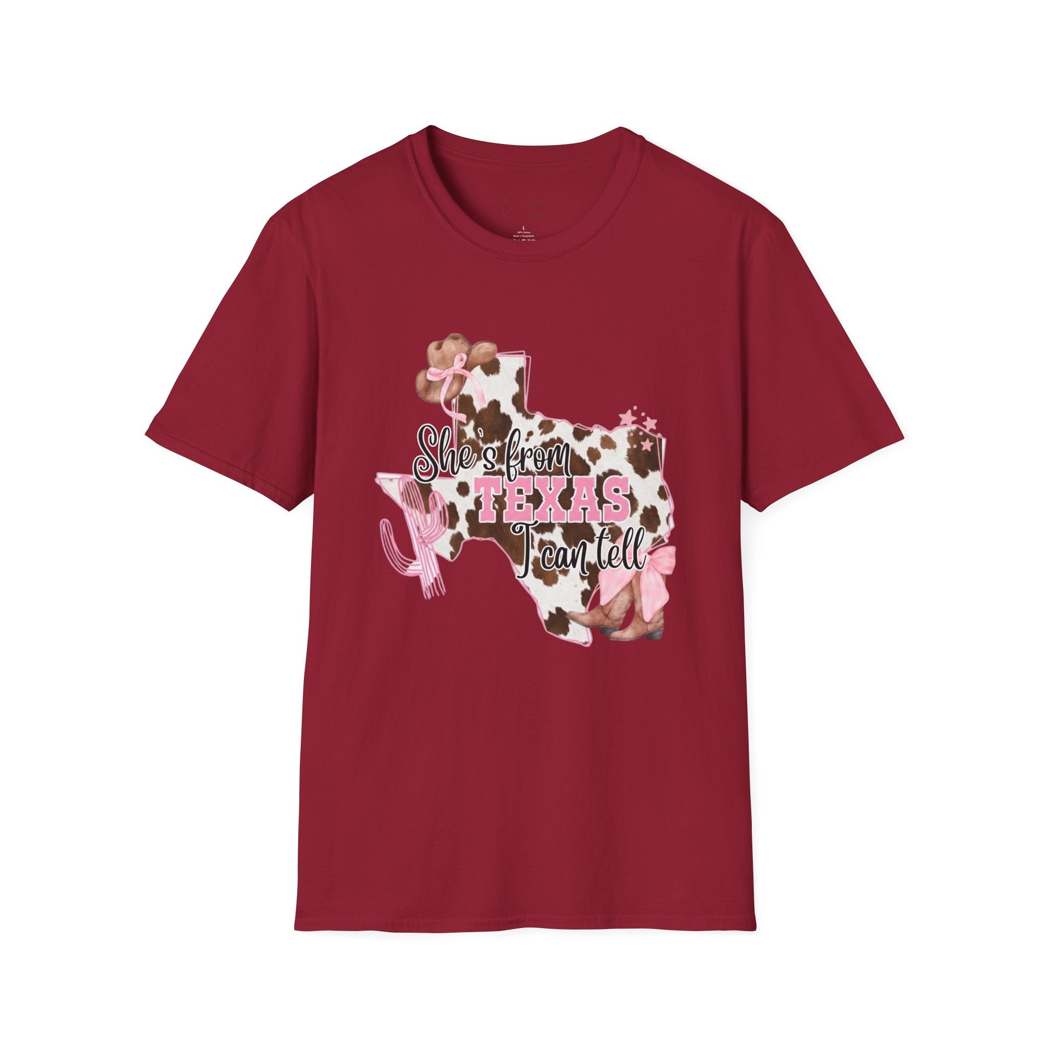 She’s From Texas Cowhide State T-Shirt — Pink Floral Lone Star Tee