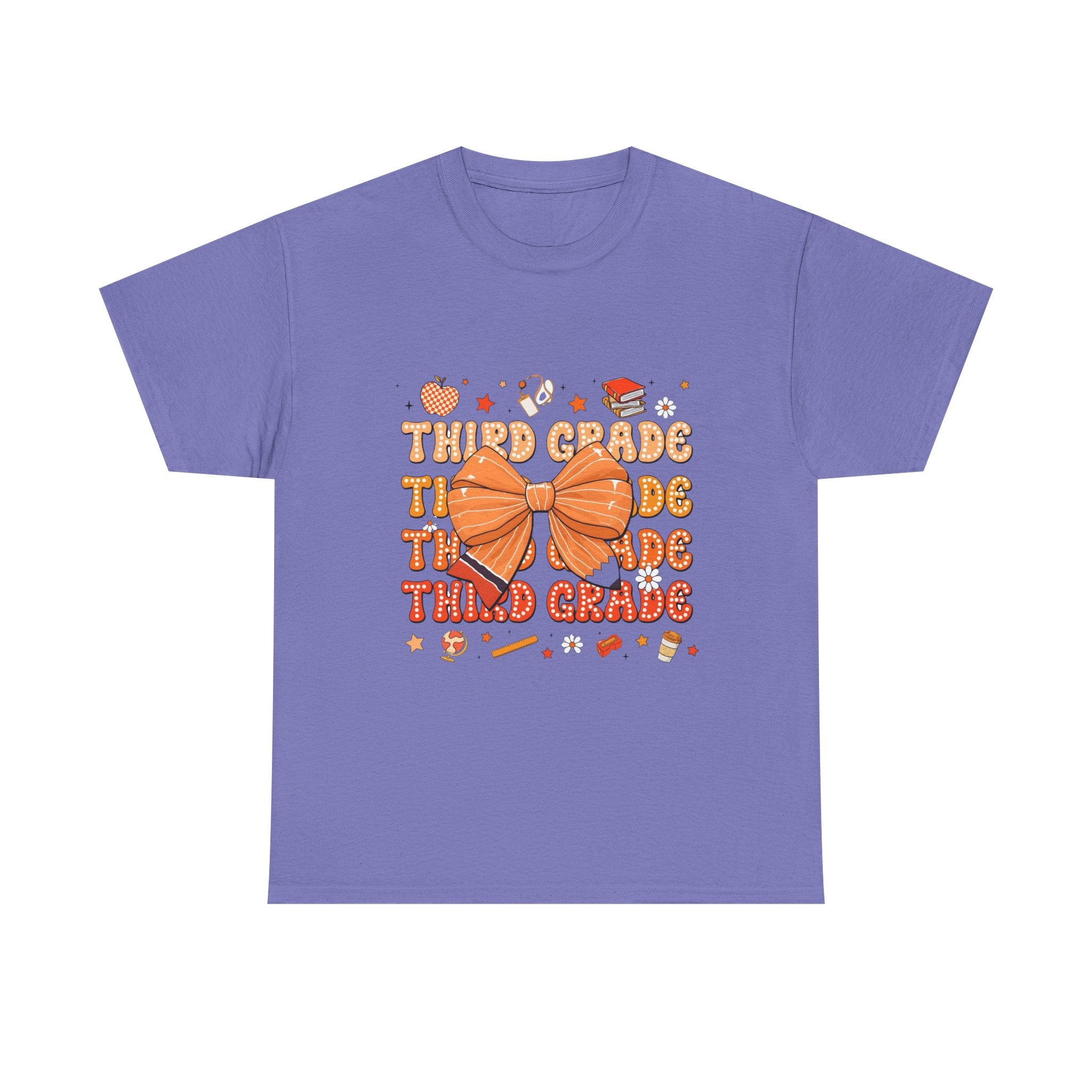 Third Grade Teacher Bow T‑Shirt — Cute Orange Back-to-School Tee