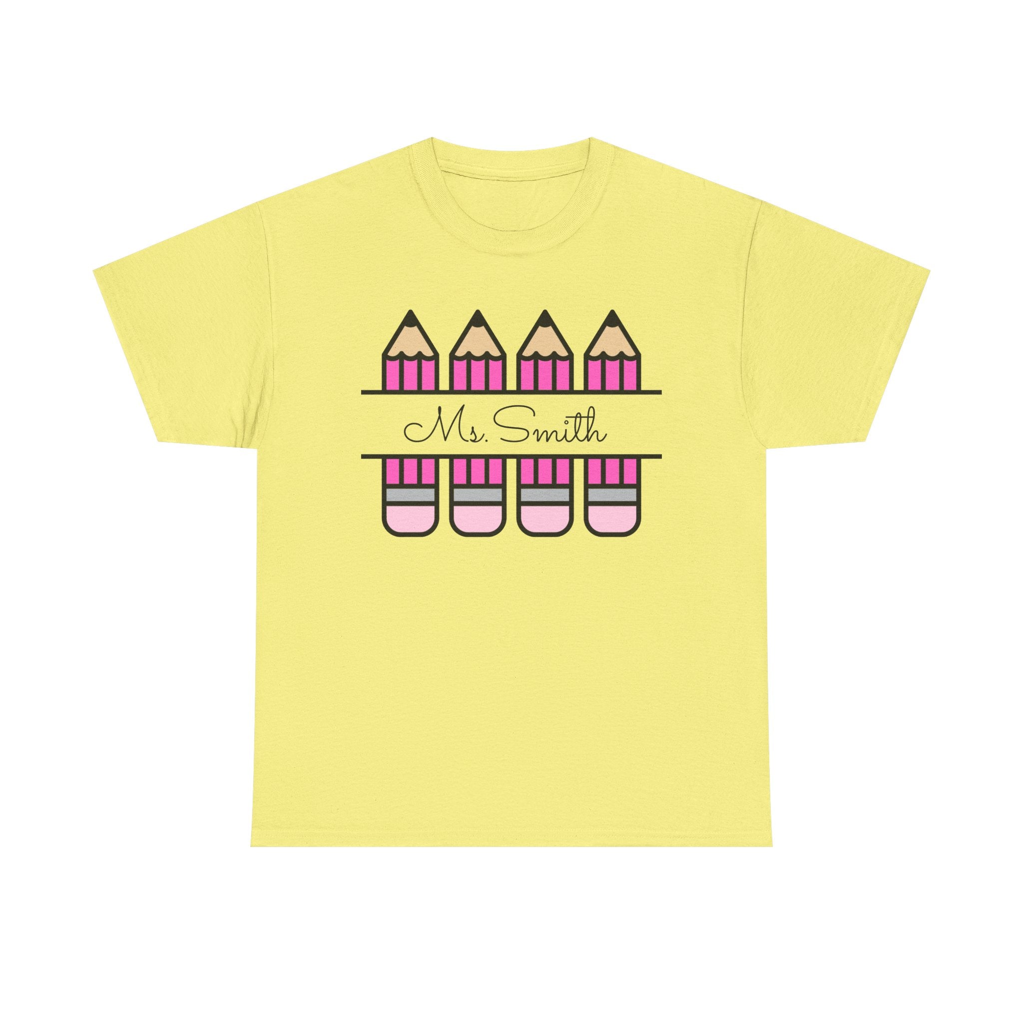 Pink Pencil Name Teacher Tee | Personalized Classroom Shirt
